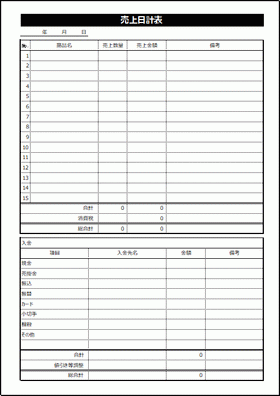 売上日計表 Excel作成の2書式 無料でダウンロードできるテンプレート